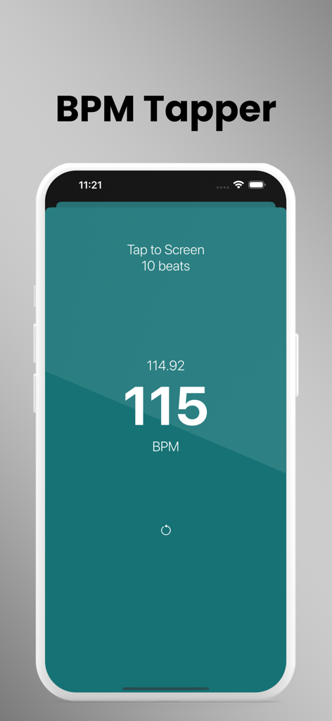 DrumBeats - Real Drum Loops - BPM Tapper feature in DrumBeats app showing 115 beats per minute
