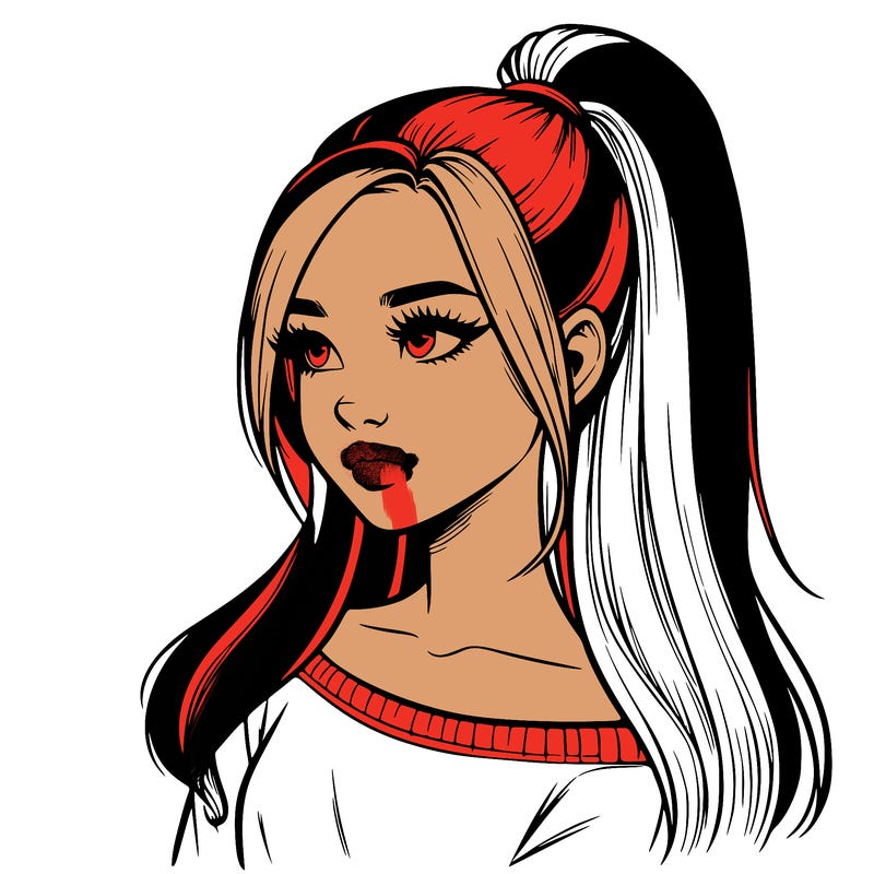 realistic girl with a high ponytail