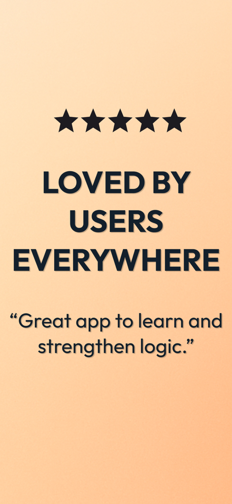 Five star rating and user testimonial for the Fallacy cognitive logic training app