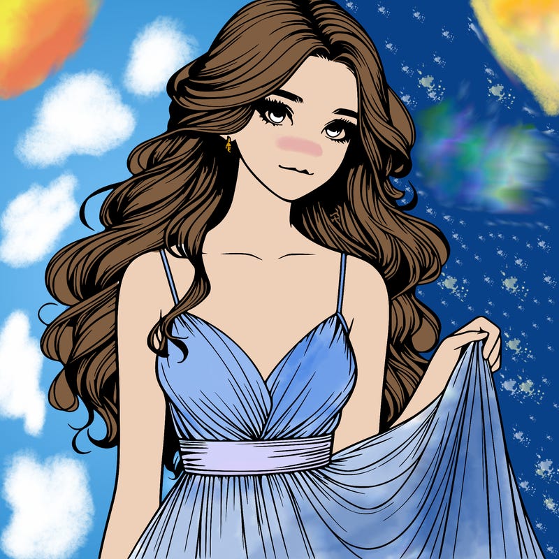 realistic girl in flowy silky prom dress