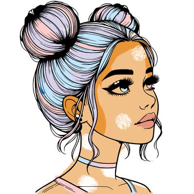 realistic girl with buns on the top of her head