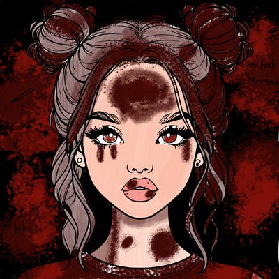 realistic girl with two buns in hair and lips