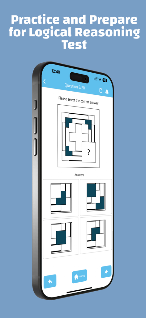 Smartphone screen showing a visual logic puzzle for aptitude test preparation