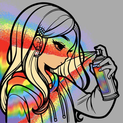 a realistic girl spray painting