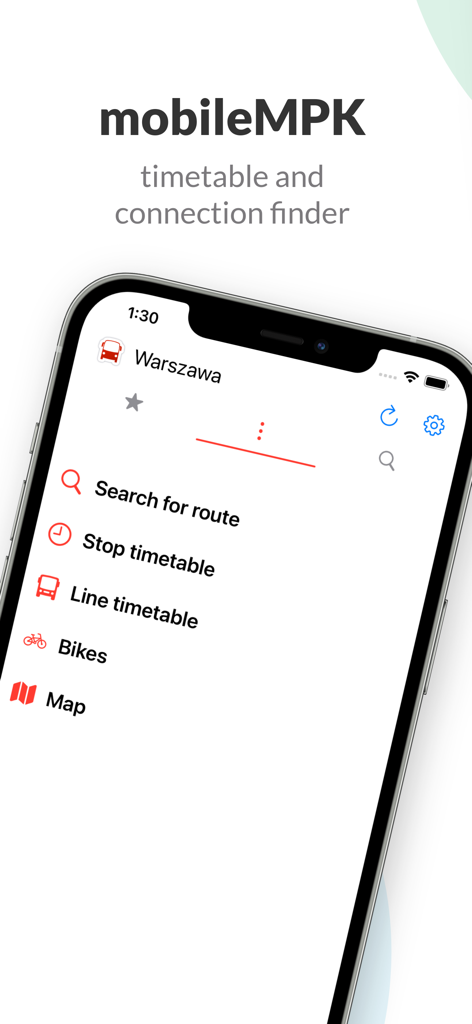 mobileMPK - timetables - mobileMPK app interface on an iPhone displaying public transport options for Warsaw