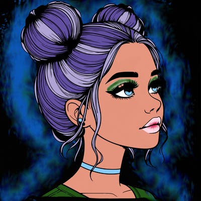 realistic girl with buns on the top of her head