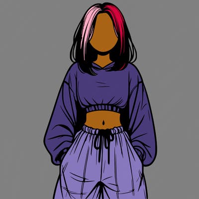 realistic girl faceless with baggy pants and a crop top