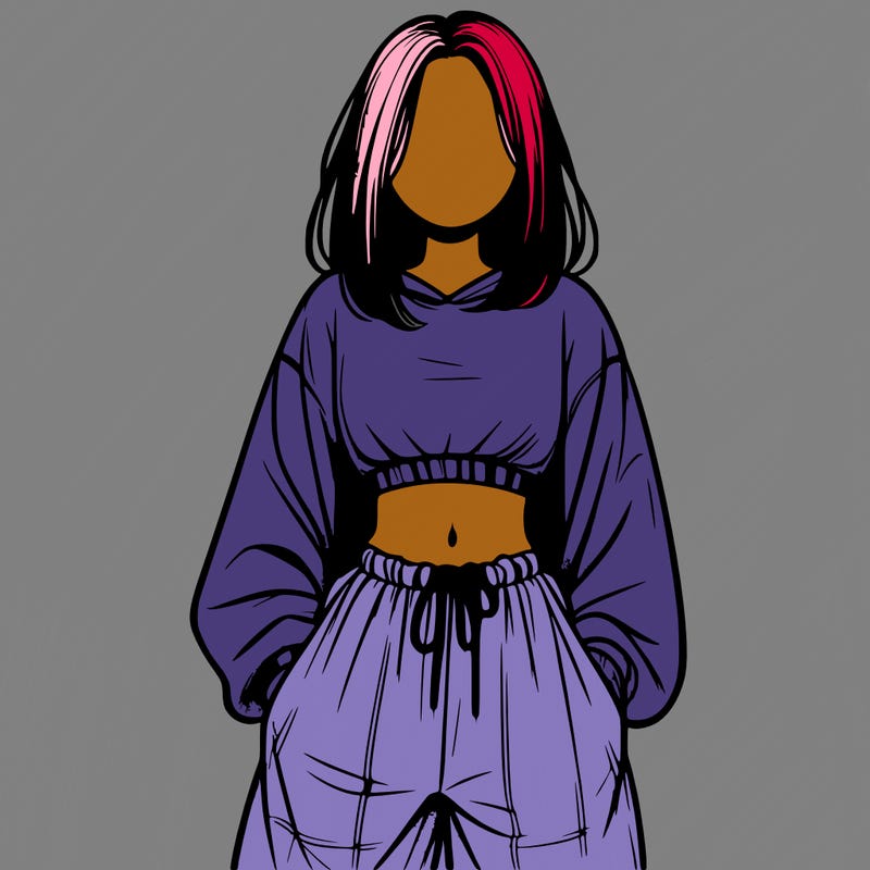 realistic girl faceless with baggy pants and a crop top