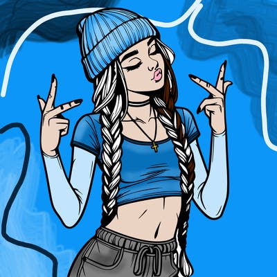 realistic teenage girl with braids and a beanie and crop top doing 🫶🏼