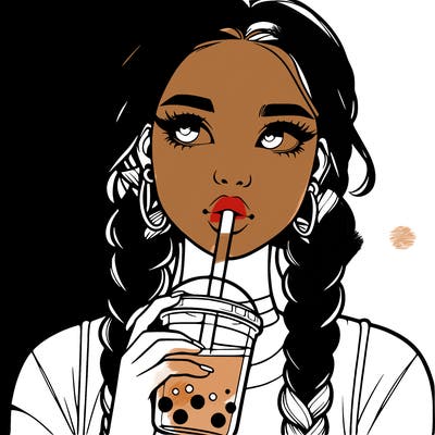 realistic girl with braided hair drinking boba