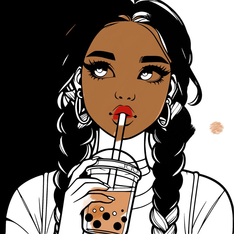 realistic girl with braided hair drinking boba