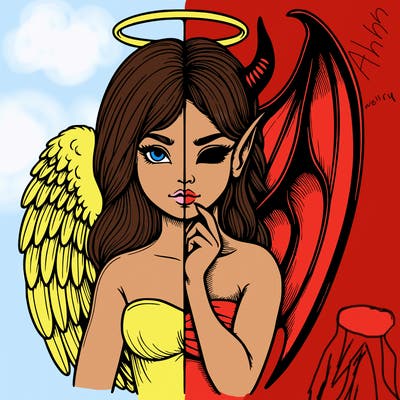 realistic angel half demon