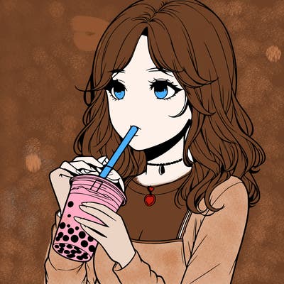 realistic girl drinking boba tea