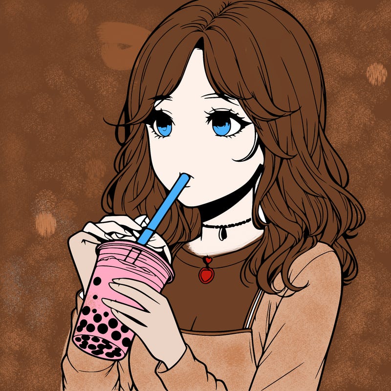 realistic girl drinking boba tea