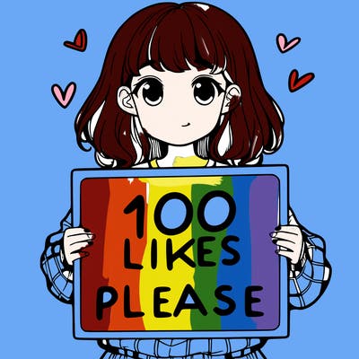 a girl holding a sign saying 100 likes please