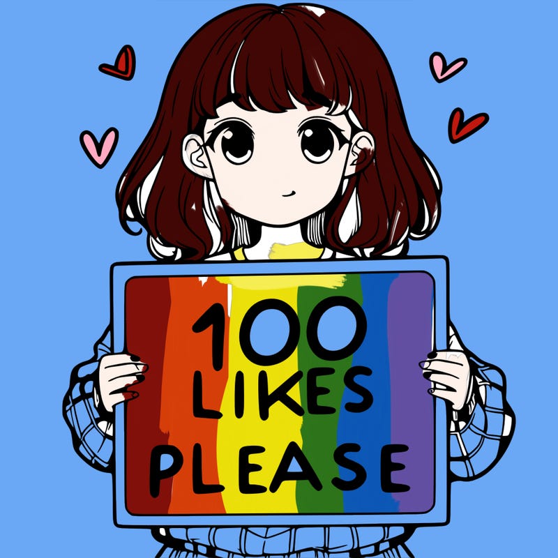 a girl holding a sign saying 100 likes please