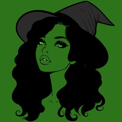 realistic witch girl with wavy hair and lips