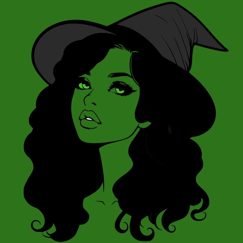 realistic witch girl with wavy hair and lips