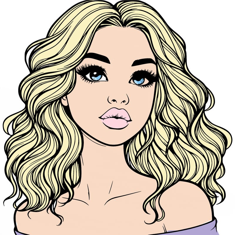 realistic girl with wavy hair and lips