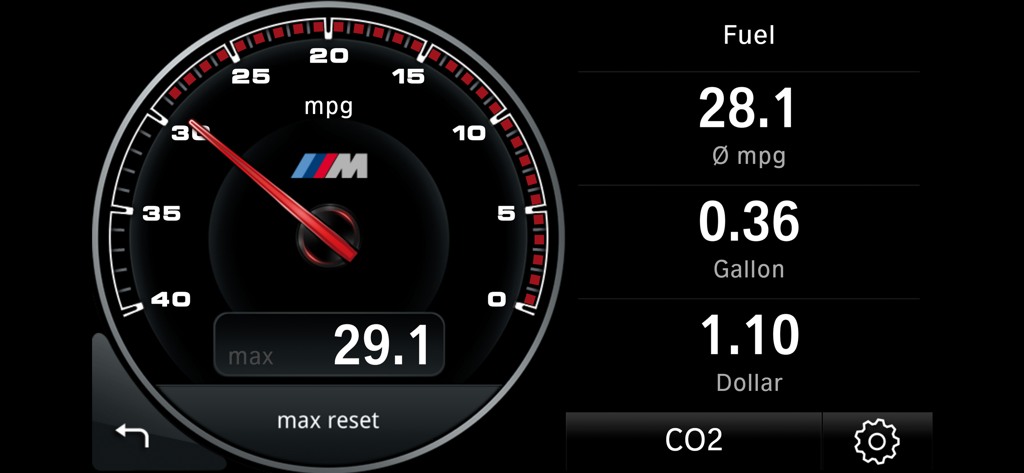 M Performance Drive Analyser - M Performance Drive Analyser FuelDrive screen displaying fuel consumption and cost data