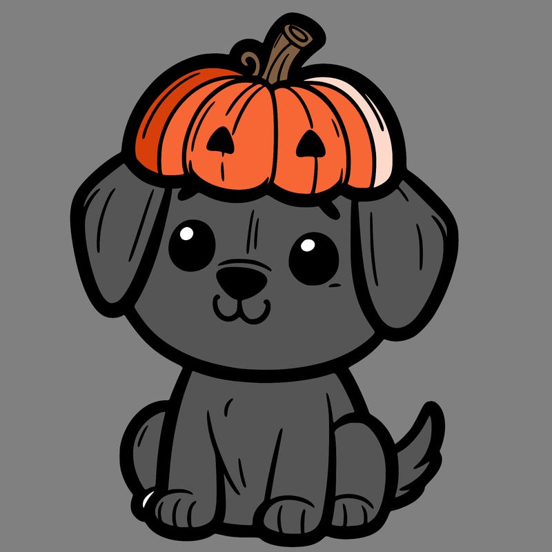 a dog with a pumpkin on a head