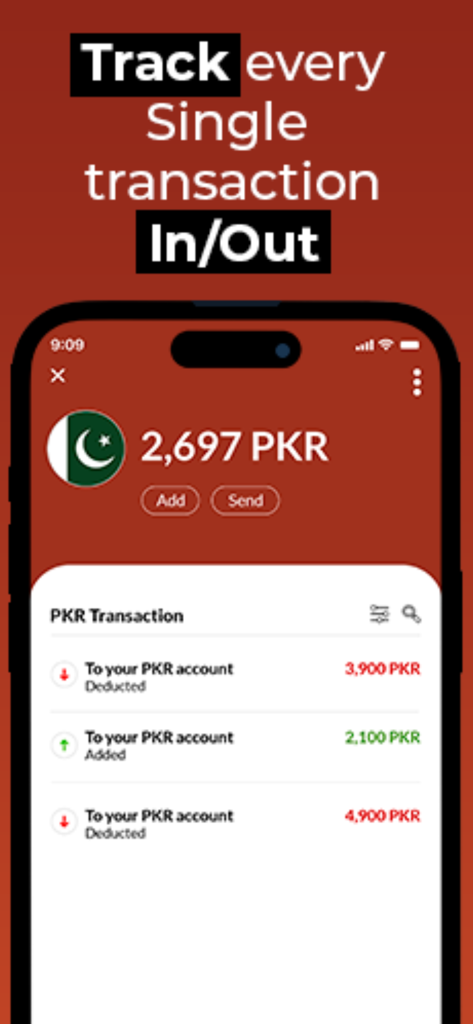 JRF Wallet - JRF Wallet mobile app screen showing transaction history and balance in Pakistani Rupee.