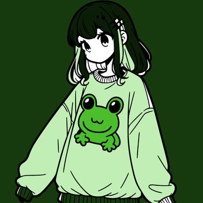 girl wearing frogging sweatshirt