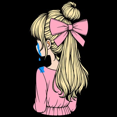 realistic girl  with hip length hair a bun and a big bow on the back of head