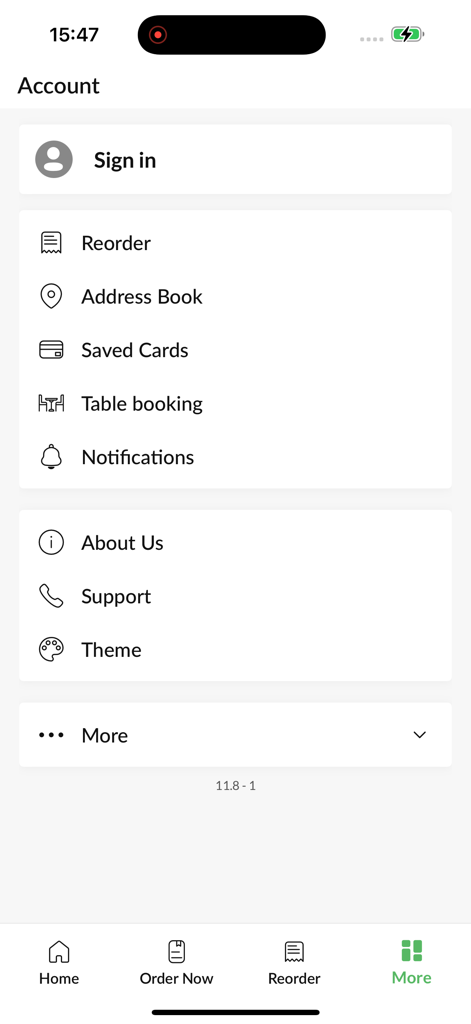 Account settings and user profile screen of the Wan Loy Chinese Restaurant mobile app