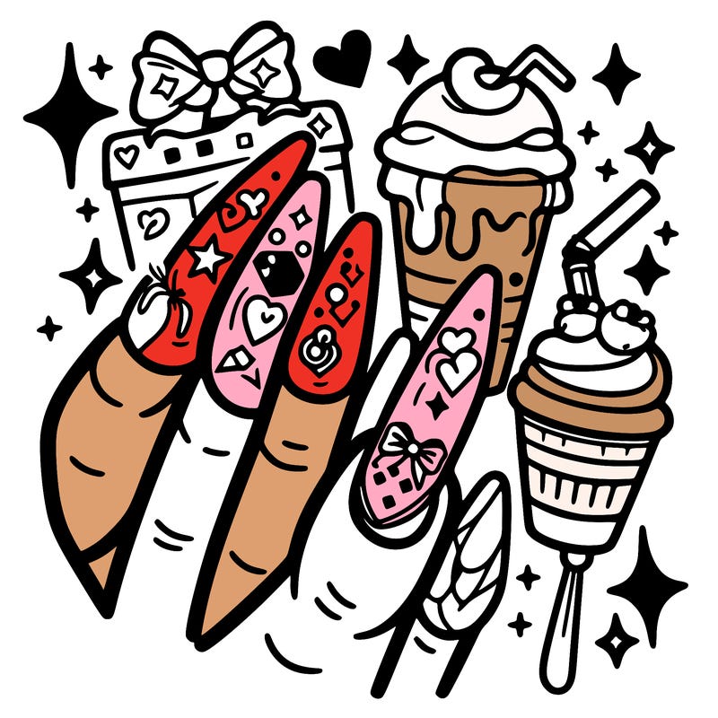 preppy long nails ( easy )