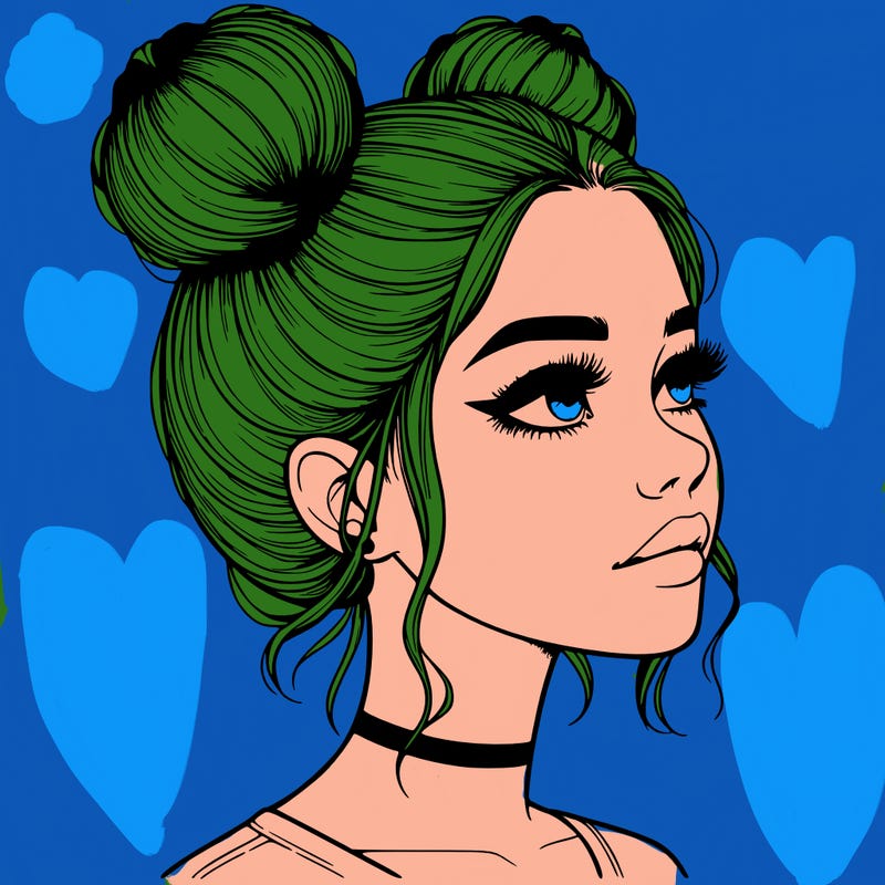 realistic girl with buns on the top of her head