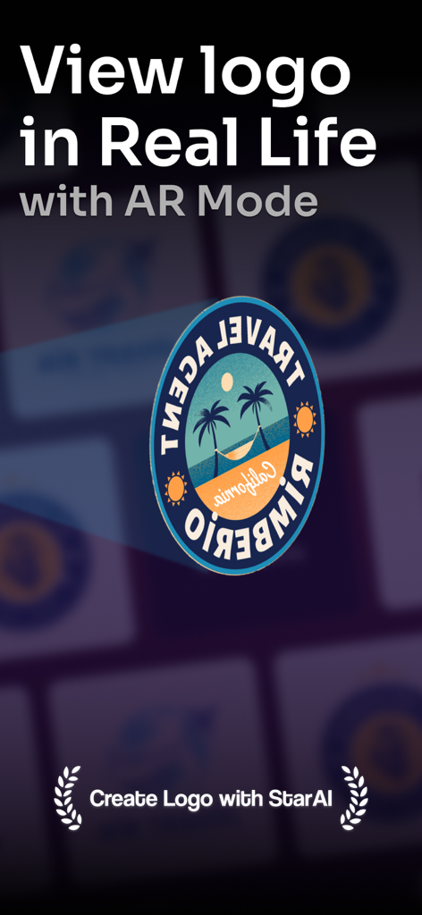 AI Logo Design Brand Maker Art - Prévia do logo na vida real usando o modo RA no aplicativo Star AI.