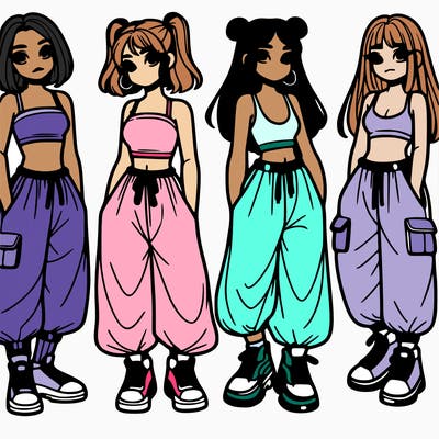 girls with crop top with baggy pants