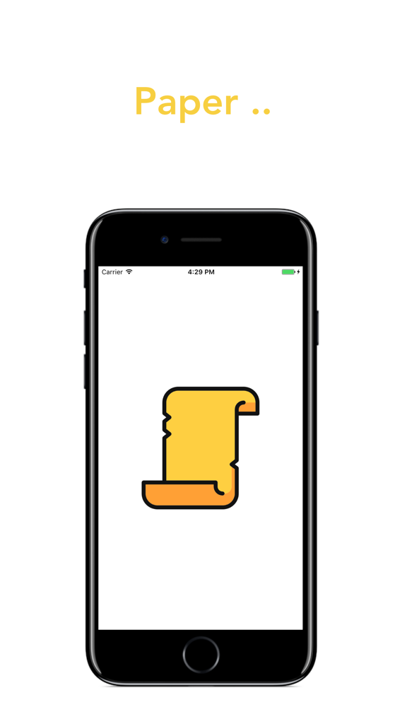 Rock Paper Scissors. - Rock Paper Scissors mobile app gameplay showing the paper icon