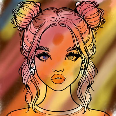realistic girl with two buns in hair and lips