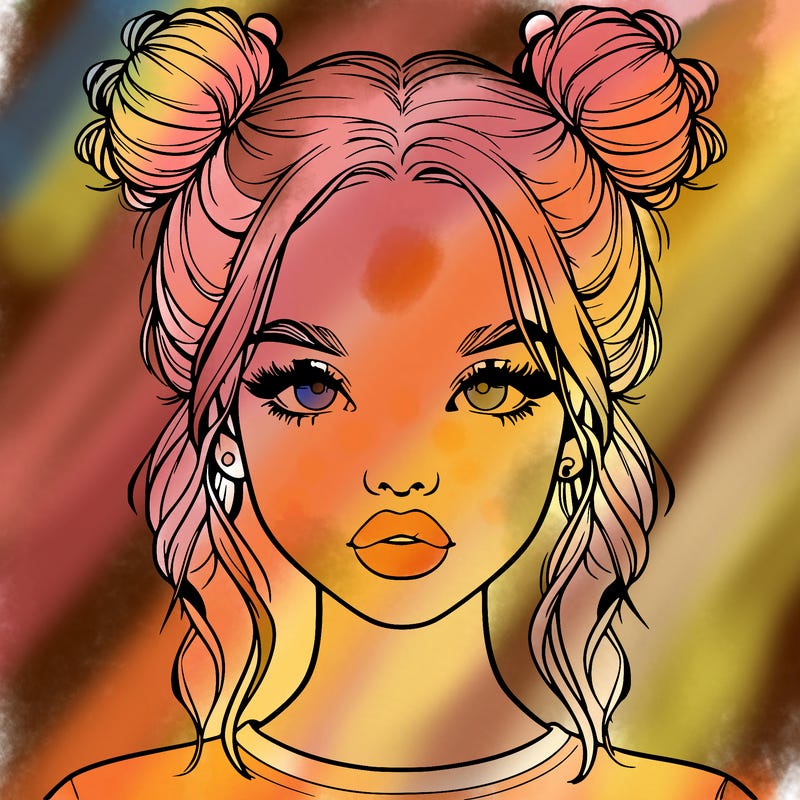 realistic girl with two buns in hair and lips