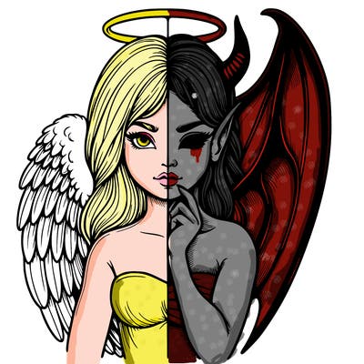 realistic angel half demon