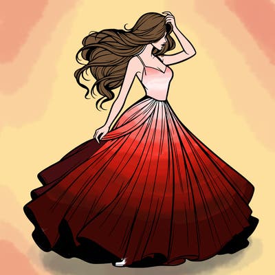 realistic woman with dress flowing in the wind