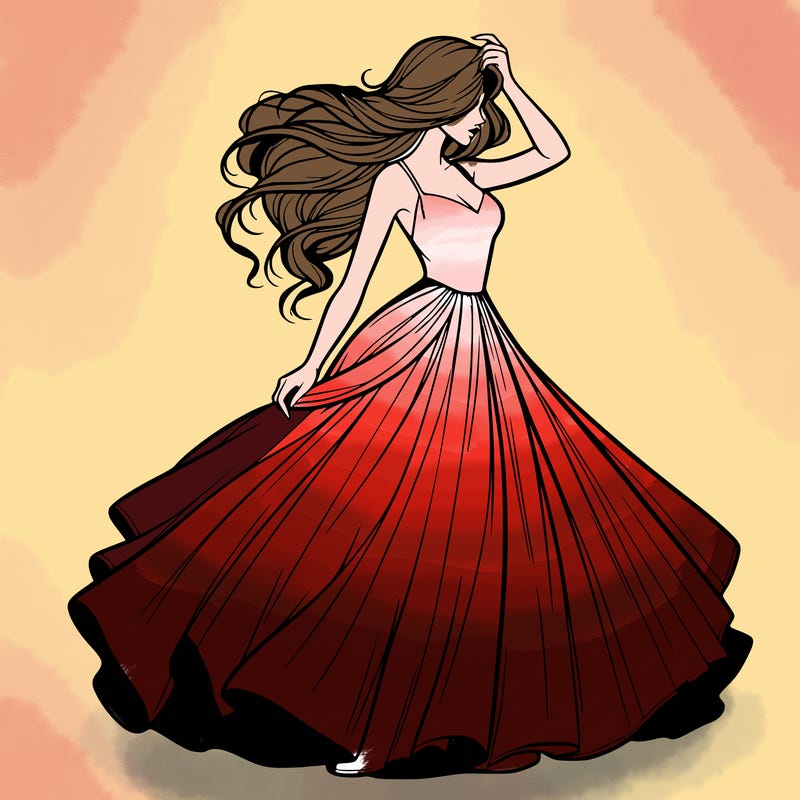 realistic woman with dress flowing in the wind