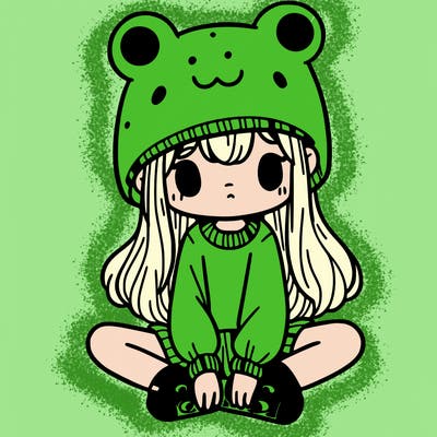 a girl wearing a frog hat and some frog socks