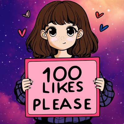 a girl holding a sign saying 100 likes please