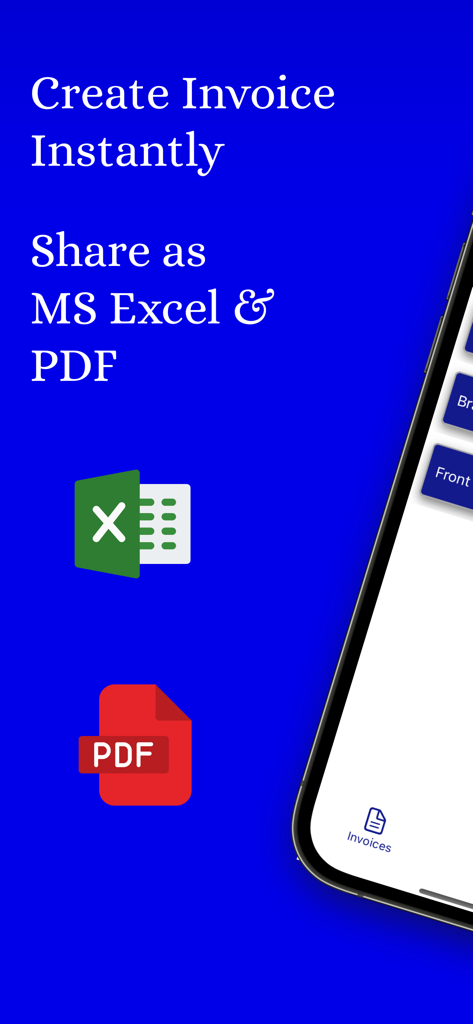 Interfaz de la aplicación para crear facturas instantáneamente y exportarlas a MS Excel y PDF
