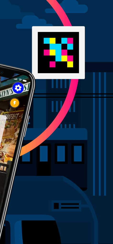 La aplicación NaviLens GO escanea un código ddTag colorido en un entorno urbano.