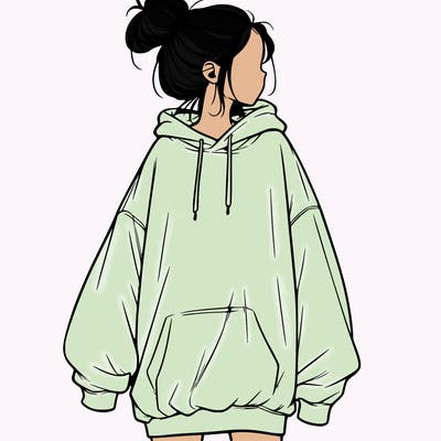 realistic girl with a oversized sweatshirt on and a bun
