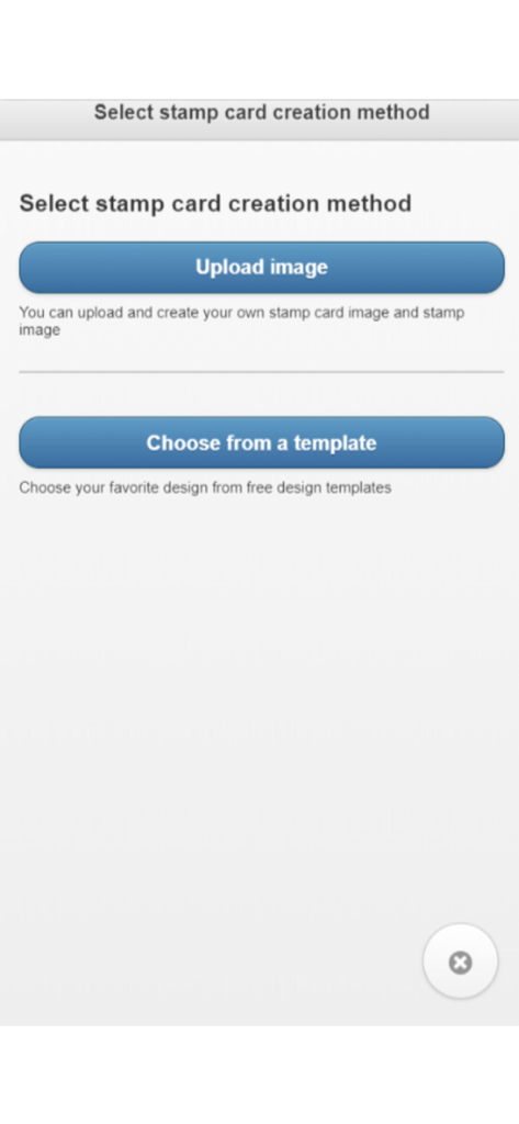 Staca - Interfaz para seleccionar un método de creación de tarjeta de sellos en la aplicación Staca con opciones para subir una imagen o elegir de una plantilla