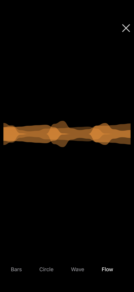 FM Radio - Local City &Country - Una visualización de onda de sonido dorada sobre un fondo negro en la interfaz del modo de flujo de la aplicación Radio FM.