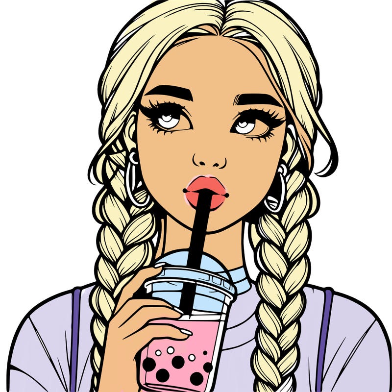 realistic girl with braided hair drinking boba