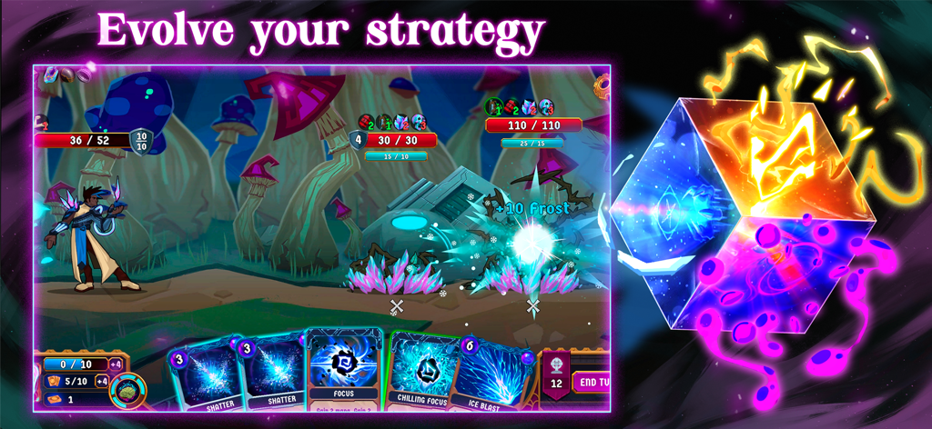 Breach Wanderers: Deckbuilder - Breach Wanderers Deckbuilder gameplay featuring a hero using frost cards in a turn based battle