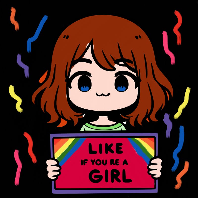 a cute girl holding a sign that says like if you’re a girl
