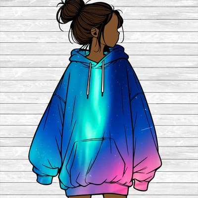 realistic girl with a oversized sweatshirt on and a bun